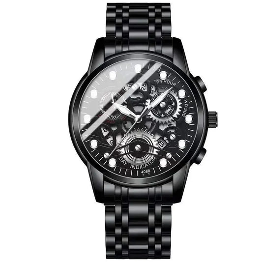 SKELETON DESIGN STAINLESS STEEL LUXURY WATCH